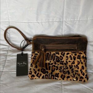 Myra Bag Gold Metallic Leopard Wristlet